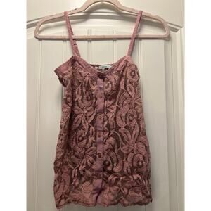 Kimchi Blue Women’s Sleeveless Crochet‎ Sheer Button Front Tank Top Size XS Pink